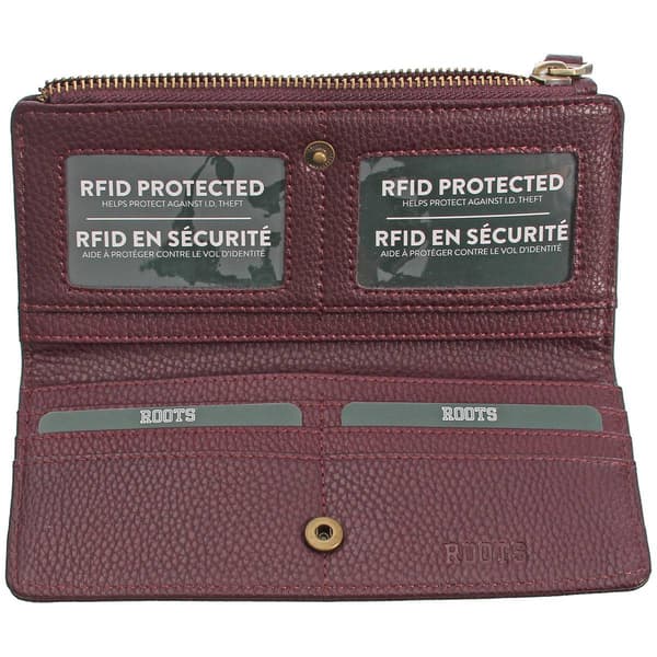 Womens Roots 73 RFID Slim Clutch Wallet with Top Zipper