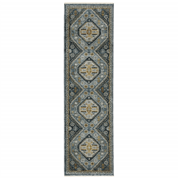 HomeRoots Blue Oriental Power Loom Stain Resistant Runner - image 