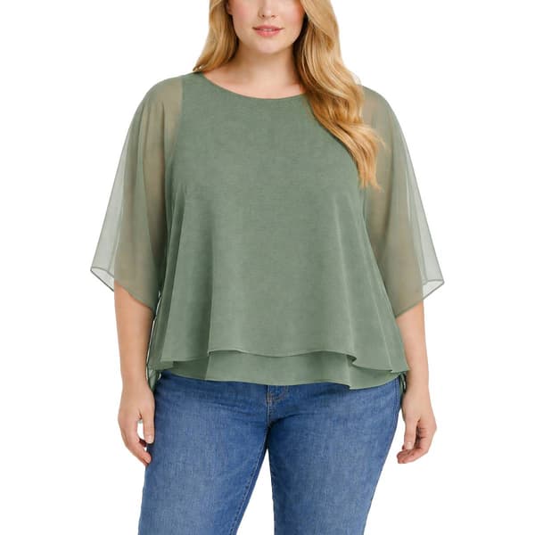 Plus Size NY Collection Solid Chiffon/Ity Poncho - image 