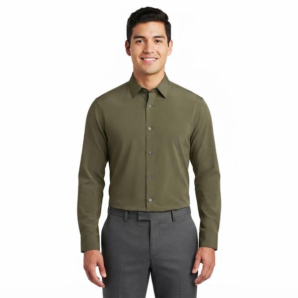 Mens Christian Aujard Performance Stretch Dress Shirt - Olive - image 