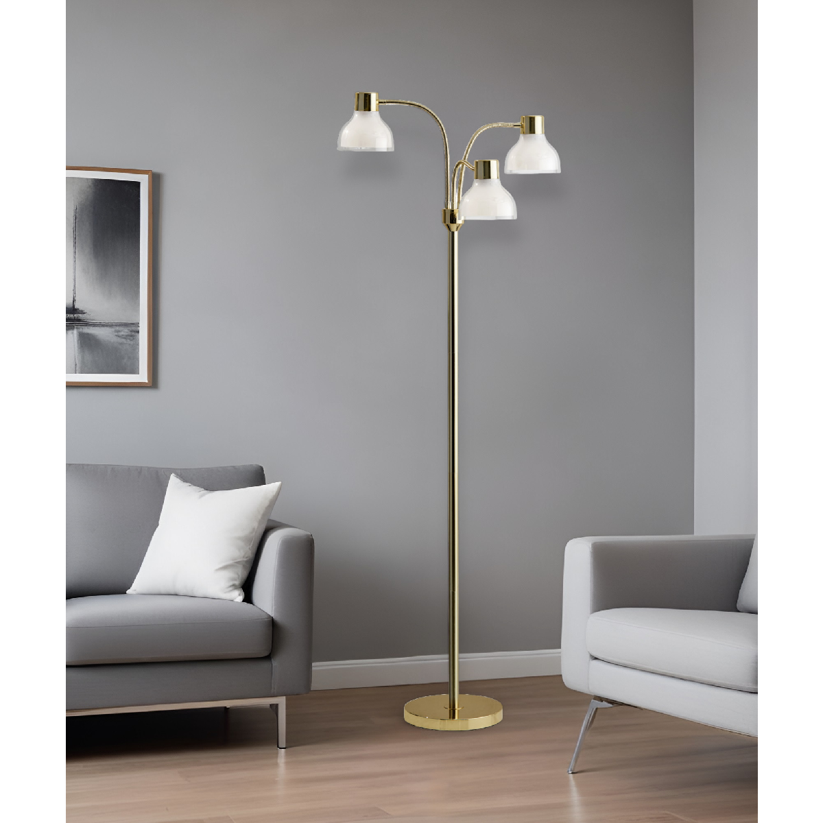 HomeRoots 69in. Gold Three Light Tree Floor Lamp