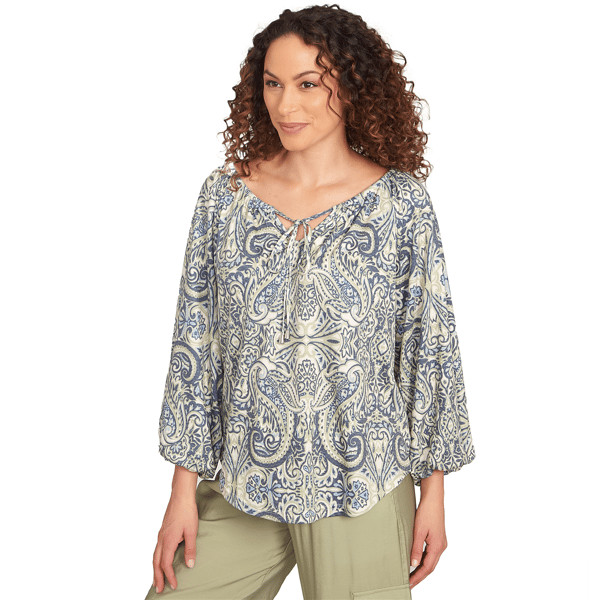 Petite Skye&#8217;s the Limit Out Of The Blue Crinkle Peasant Blouse
