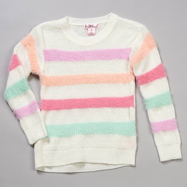 Girls &#40;7-16&#41; Pink Angel&#40;tm&#41; Long Sleeve Fuzzy Stripe Sweater - image 