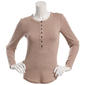 Juniors Pink Rose Long Sleeve Rib Button Up Henley Top - image 1