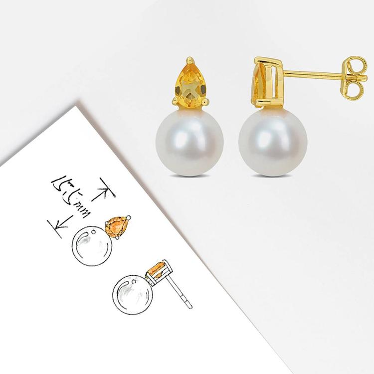Gemstone Classics™ Freshwater Pearl & Citrine Stud Earrings