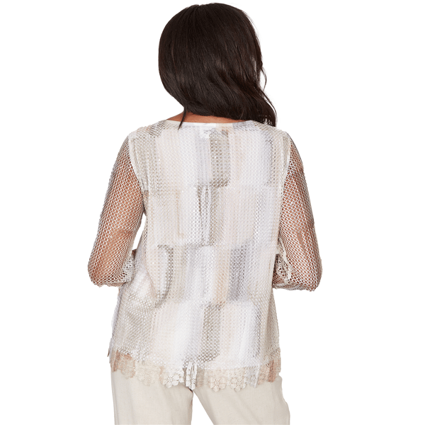 Womens Alfred Dunner Natural Wonder 3/4 Sleeves Mesh Blouse