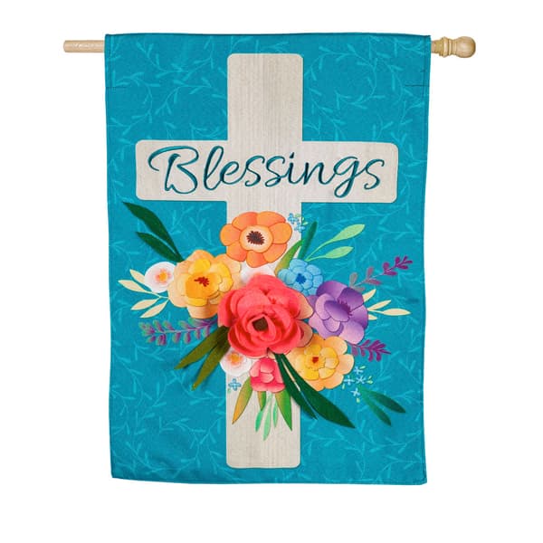 Evergreen Blessings Floral Cross Garden Flag - image 