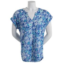 Womens Architect&#40;R&#41; Palm Leaves Print Short Sleeve Poly Linen Tee