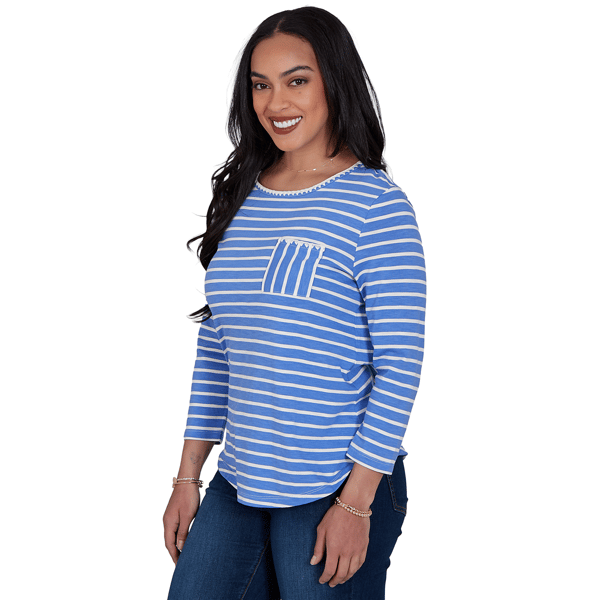 Womens Ruby Rd. Game of Luxe Long Sleeve Stripe Tee