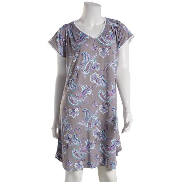 Plus Size Ellen Tracy Flutter Sleeve Paisley Nightshirt - image 