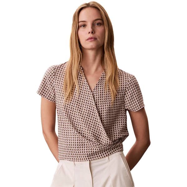 Womens Calvin Klein Short Sleeve Tile Scale Wrap Blouse - image 