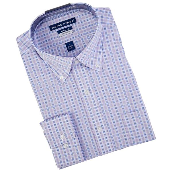 Mens Preswick & Moore Stretch Dress Shirt - Lavender Plaid - image 
