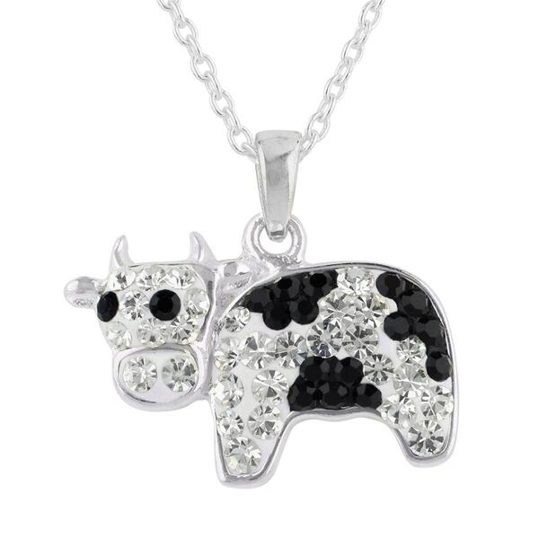 Crystal Critter Silver-Tone Black Spotted Cow Pendant - image 