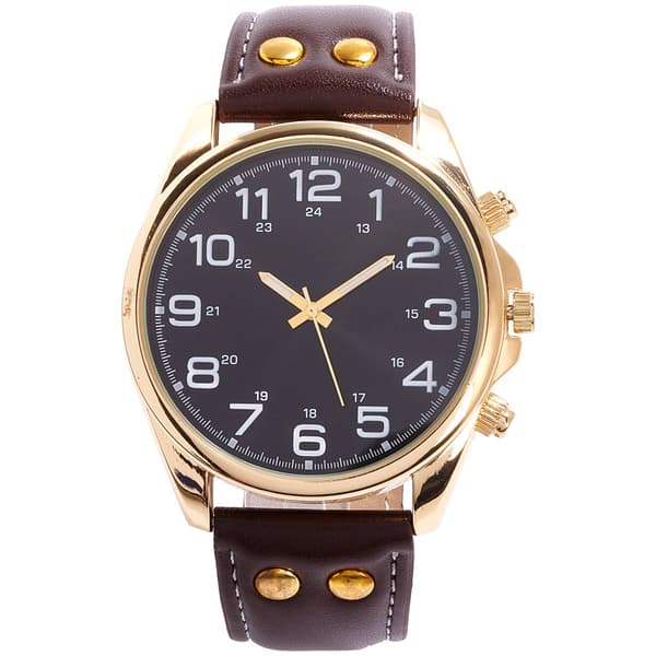 Mens Gold-Tone Brown Faux Leather Strap Watch - 50688G-07-G16