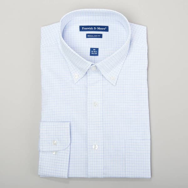 Mens Preswick & Moore(R) Luxury Light Blue/White Plaid Dress Shirt - image 