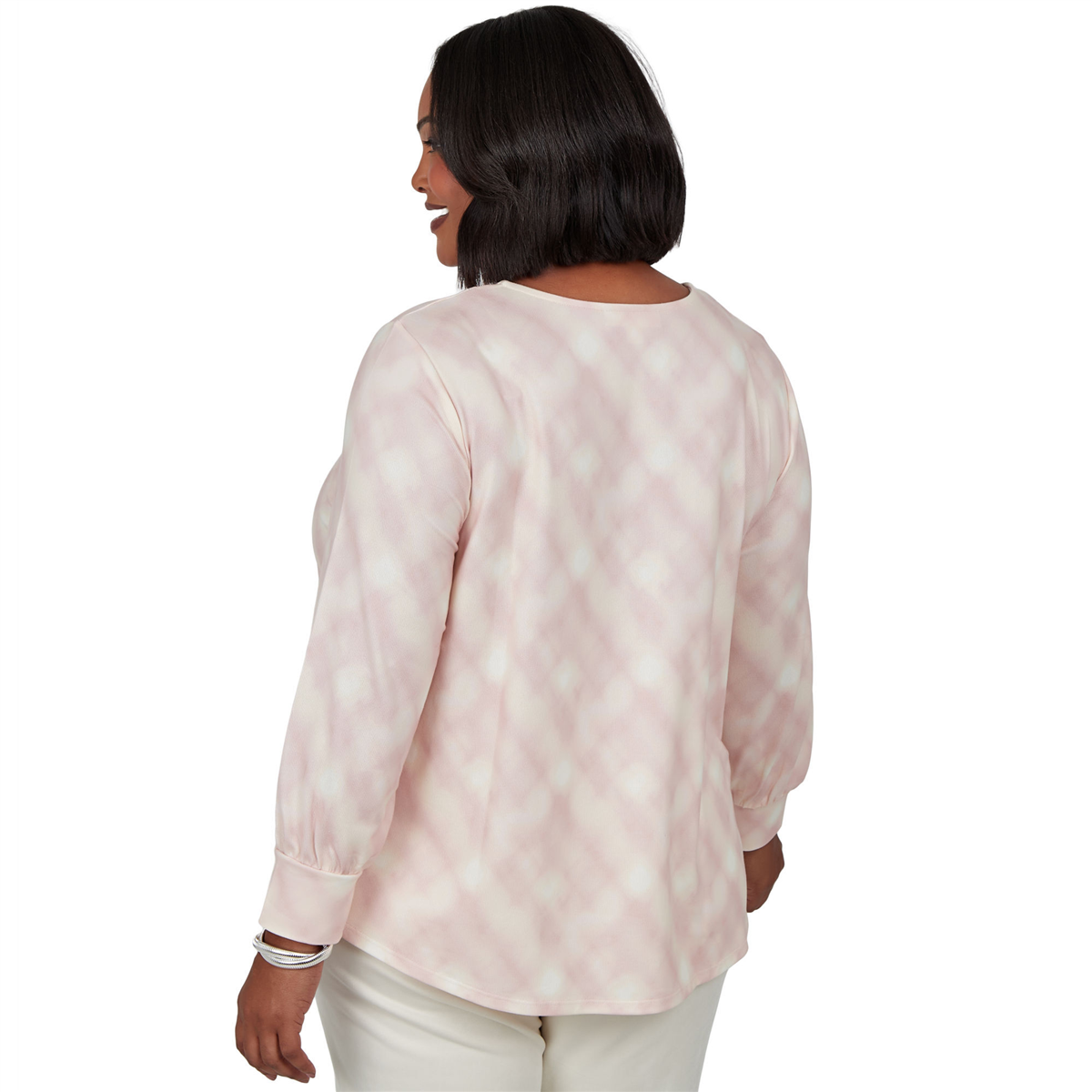 Plus Size Emaline Soiree Embellished Neck Abstract Plaid Sweater