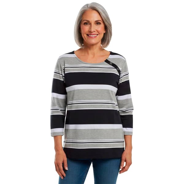 Petite Hasting & Smith 3/4 Sleeve Stripe Button Detail Tee
