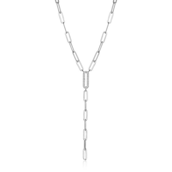 Forever Facets Sterling Silver Y Shape Paperclip Necklace - image 