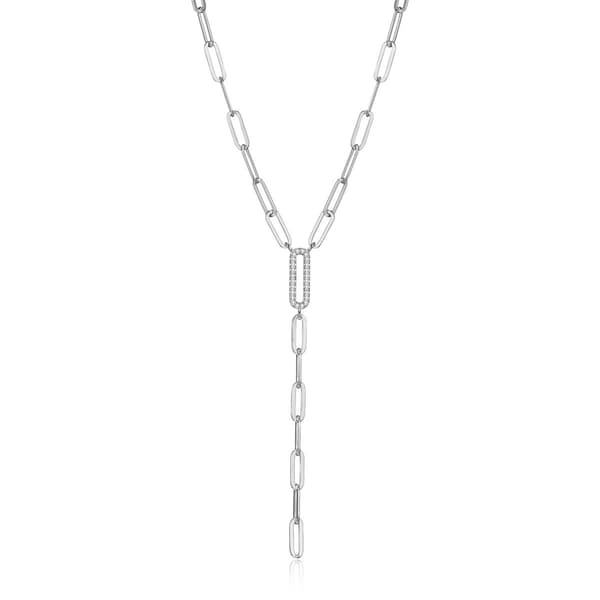 Forever Facets Sterling Silver Y Shape Paperclip Necklace