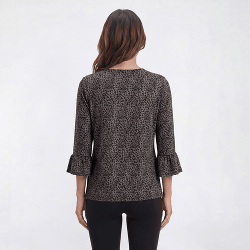 Petite Notations 3/4 Ruffle Sleeve Animal Hacci Blouse