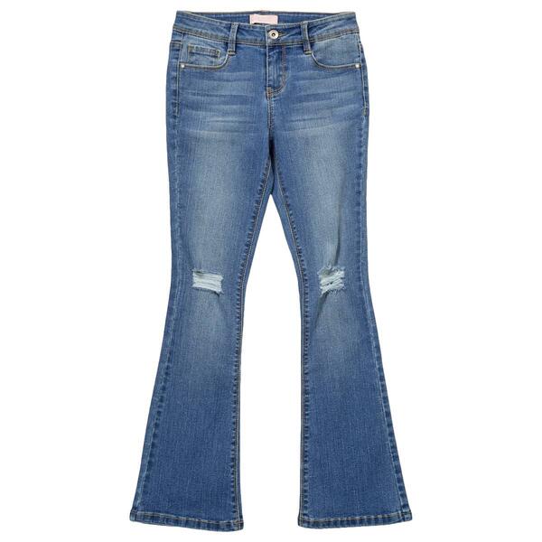 Girls &#40;7-12&#41; Squeeze Flared Jeans w/Knee Destruction - image 