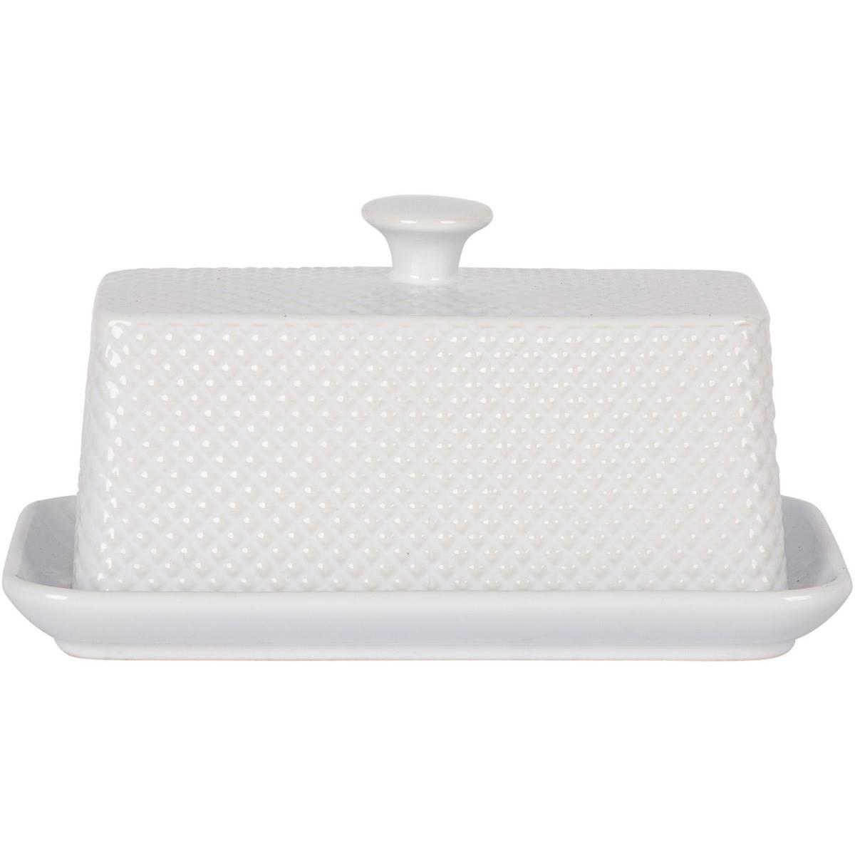 Home Essentials 8in. White Quilted Embossed Butter Dish