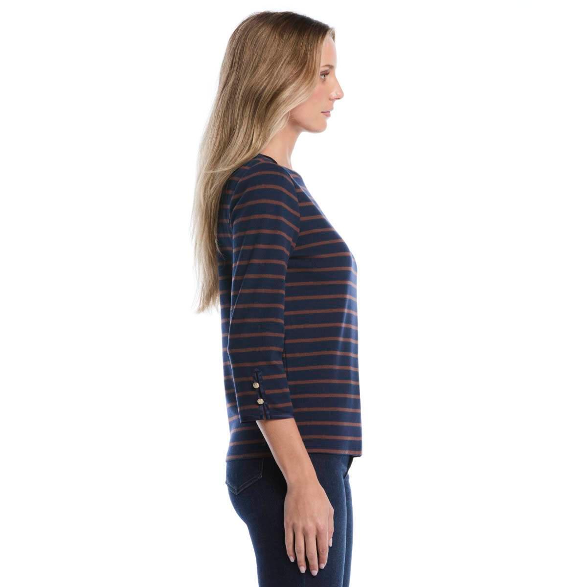 Petite Rafaella® 3/4 Sleeve Boat Neck Stripe Tee