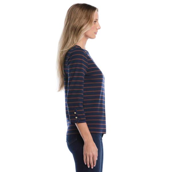 Petite Rafaella® 3/4 Sleeve Boat Neck Stripe Tee