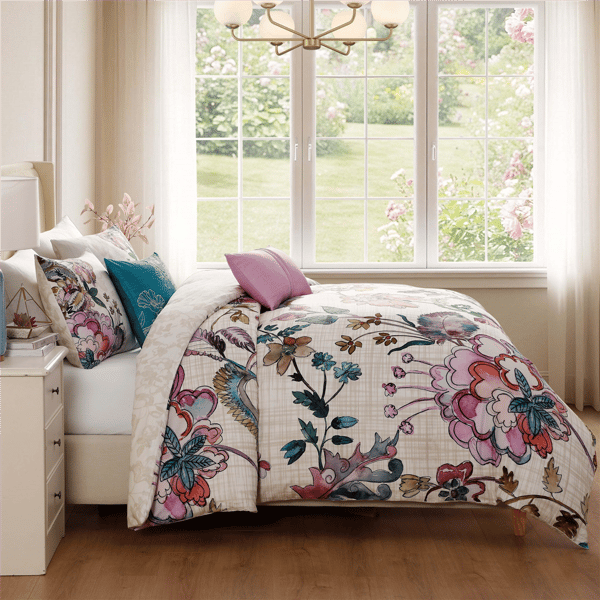 Bebejan Watercolor Jacobean Sateen 5pc. Comforter Set
