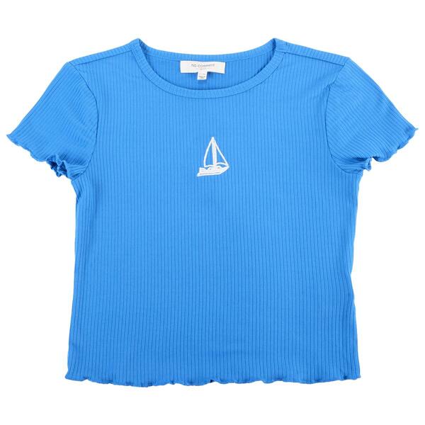 Girls &#40;7-16&#41; No Comment Short Sleeve Sailboat Embroidered Tee - image 