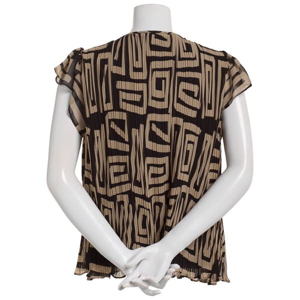 Womens Adrianna Papell Flutter Sleeve V-Neck Large Geo Blouse