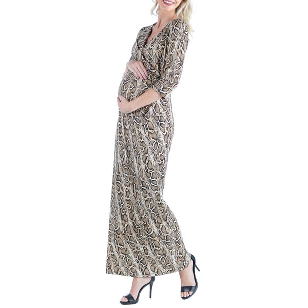 Plus Size 24/7 Comfort Apparel Snake Maternity Maxi Wrap Dress