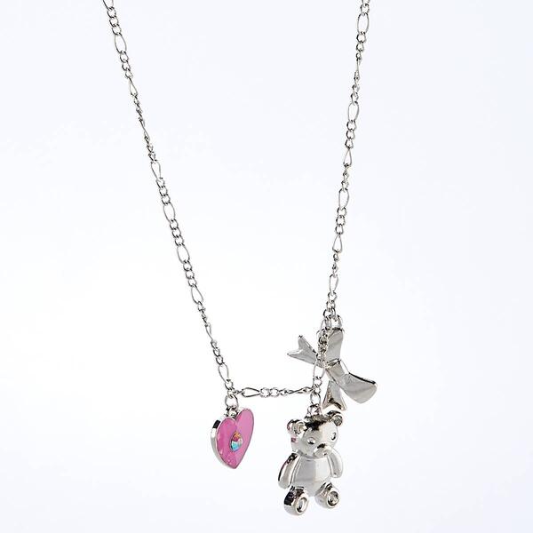 Ashley Silver-Tone Charm Necklace w/ a Heart Bear & Bow - image 