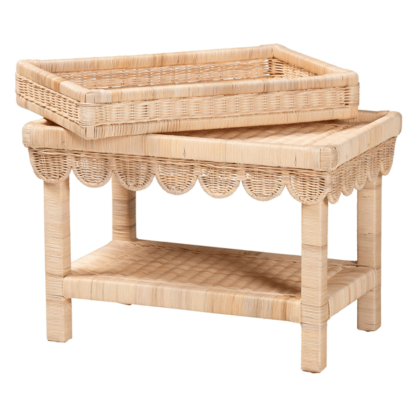 bali & pari Weyman Scalloped Rattan End Table with Tray Top