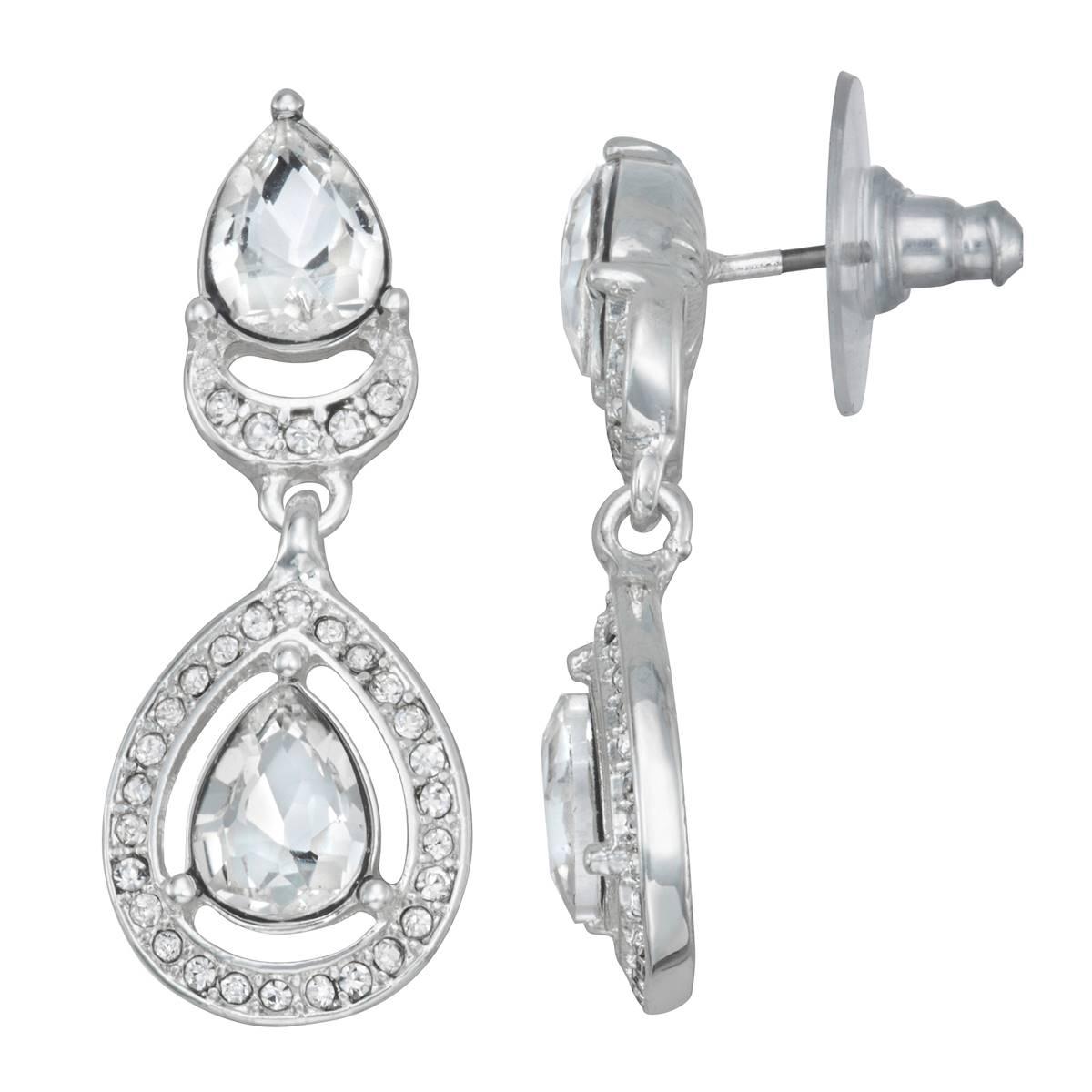 You''re Invited Silver-Tone Crystal Double Drop Earrings