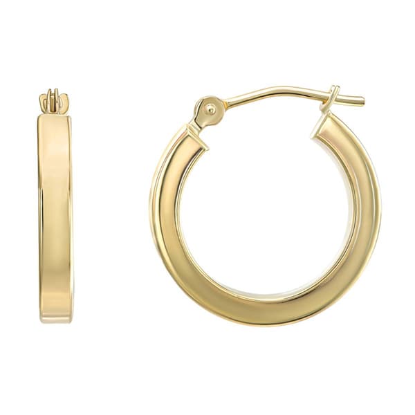 10kt. Yellow Gold 15mm Polished Square Tube Hoop Earrings - image 
