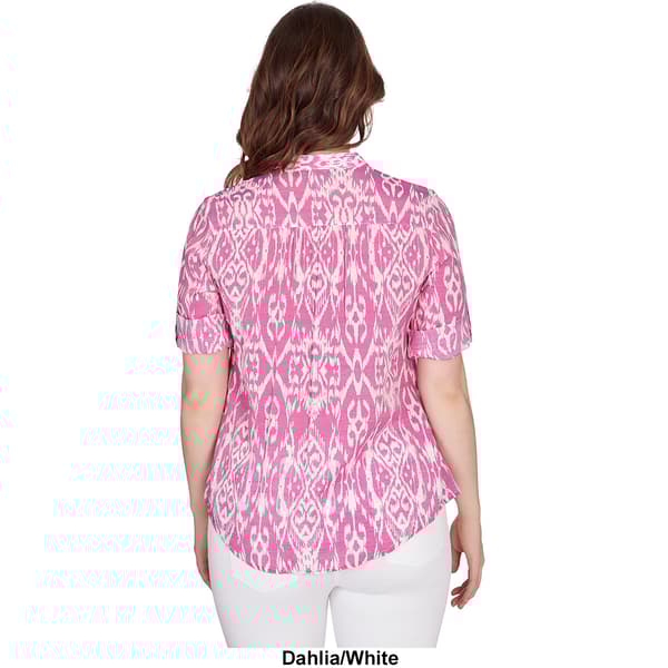 Womens Ruby Rd. Wovens Stand Collar Ikat Casual Button Down