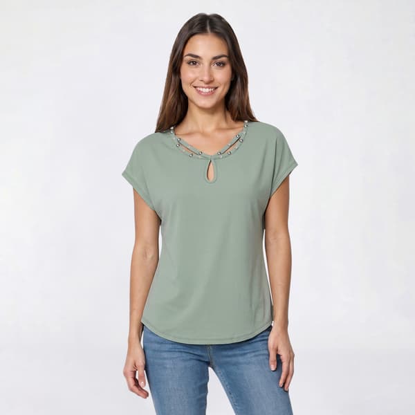 Womens Love Scarlet Short Dolman Sleeve Keyhole Neck Blouse - image 