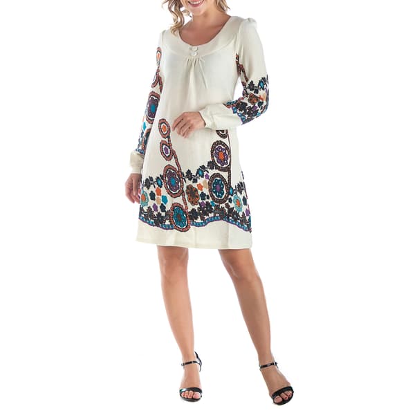 Womens 24/7 Comfort Apparel Floral Long Sleeve Shift Dress - image 