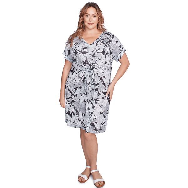 Women''s Ruby Rd. Must Haves Ii Batik Leaf Tie-Front Jersey Dress