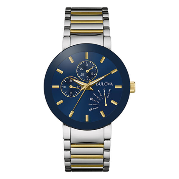 Mens Bulova Two-Tone Blue Dial Bracelet Watch - 98C123 - image 