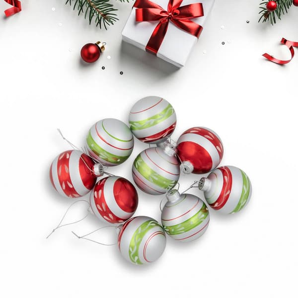 Northlight Seasonal 9ct. Striped Glitter Christmas Ornaments