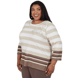 Plus Size Alfred Dunner Luxe Be A Lady 3/4 Sleeve Stripe Blouse