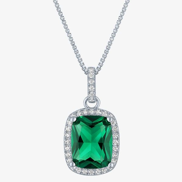 Nova Star® Lab Grown Emerald & Lab Grown Diamond Halo Pendant