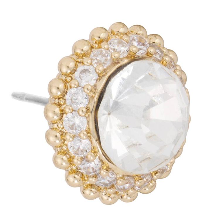 Athra 14kt. Gold over Brass Round Crystal Halo Stud Earrings
