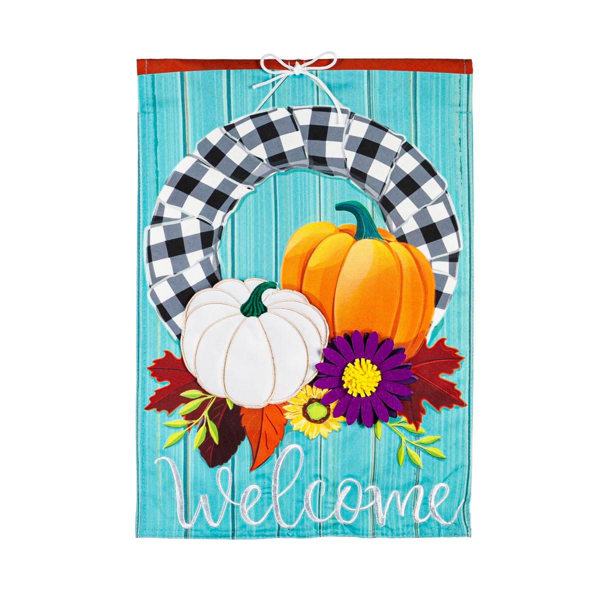 Evergreen Buffalo Check Fall Wreath Garden Linen Flag