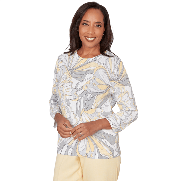Petite Alfred Dunner Al Fresco Abstract Butterfly Rib Sweater