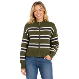 Juniors No Comment Multi Striped Full Zip Mock Neck Sweater