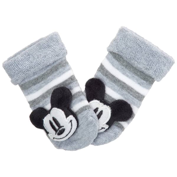 Baby Boy &#40;0-6M&#41; Mickey Stripe Cuff Cushion Socks - image 