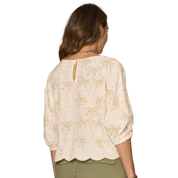 Petite Democracy 3/4 Pleated Sleeve Boat Neck Woven Top With Sc